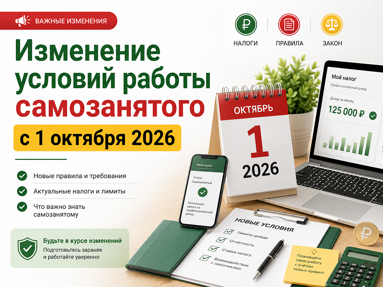 Изменение условий работы самозанятого с 1 октября 2026